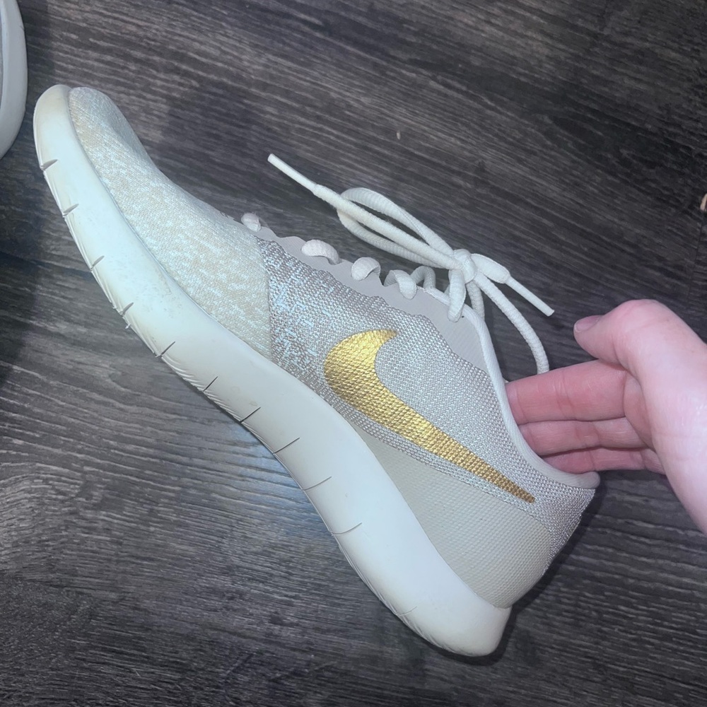 Nike Women's Cream and Gold Sneakers Size 7